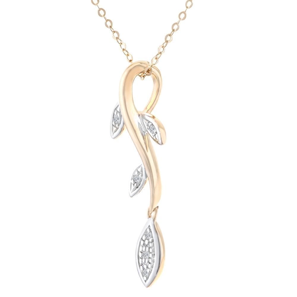9ct Gold Natural Diamond Leaf Necklace