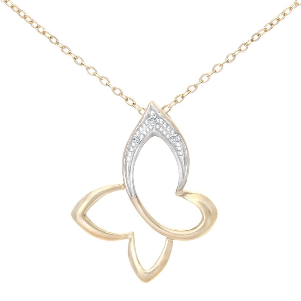 Diamond Butterfly Necklace 9ct Gold | Prime Jewellery