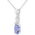 9ct White Gold Oval Tanzanite and 0.02ct Diamond Pendant Necklace
