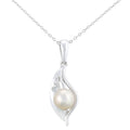 9ct White Gold Cultured Pearl and 0.01ct Diamond Pendant Necklace