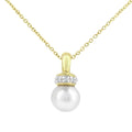 9ct Yellow Gold Cultured Pearl and 0.03ct Diamond Pendant Necklace