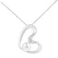 9ct White Gold Cultured Pearl and 0.01ct Diamond Heart Pendant Necklace