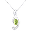 9ct White Gold Oval Peridot and 0.01ct Diamond Pendant Necklace