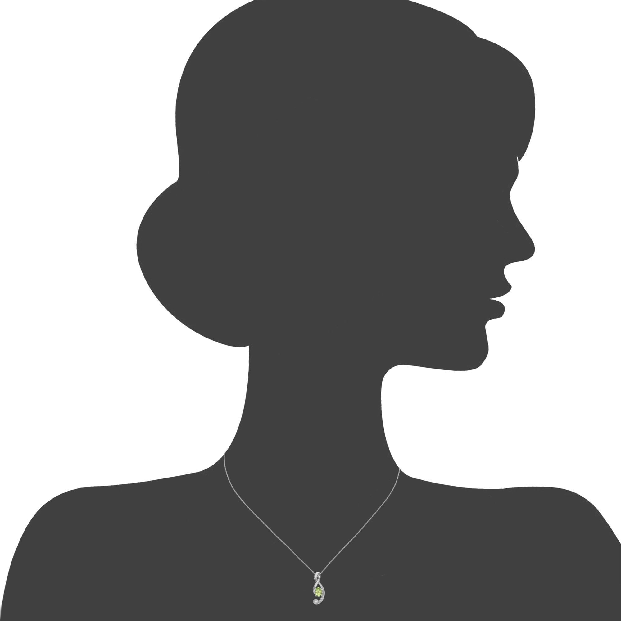 9ct White Gold Oval Peridot and 0.01ct Diamond Pendant Necklace
