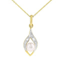 9ct Yellow Gold Cultured Pearl and Diamond Pendant Necklace