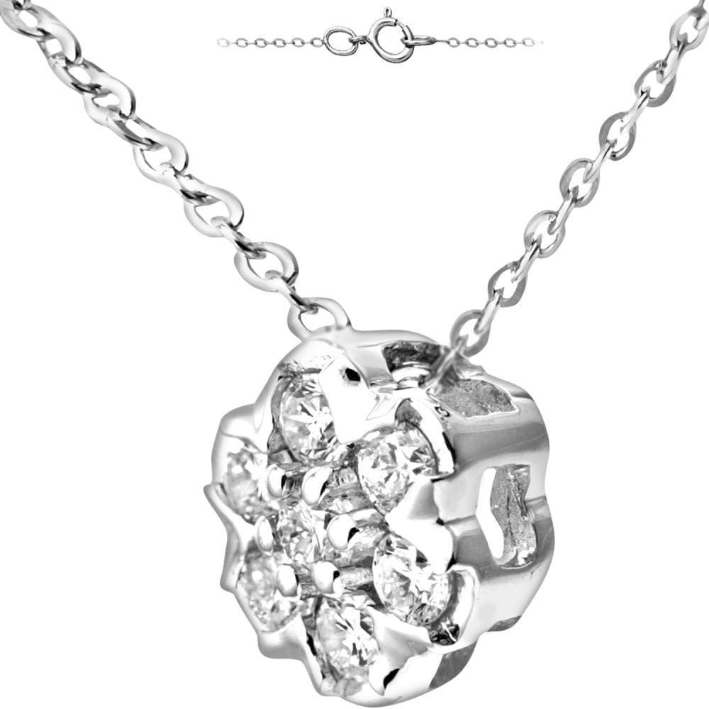 9ct White Gold 0.15ct Diamond Cluster Pendant Necklace
