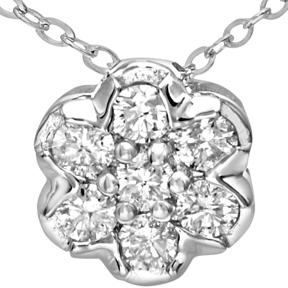 9ct White Gold 0.15ct Diamond Cluster Pendant Necklace
