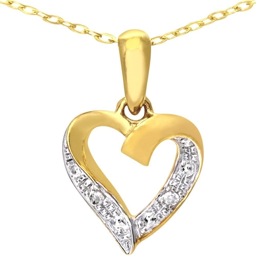 9ct Yellow Gold 0.01ct Diamond Heart Pendant Necklace