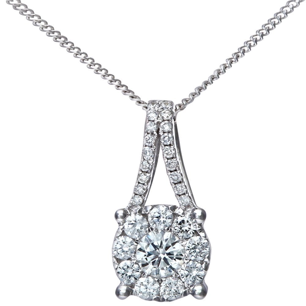 18ct White Gold 0.41ct Diamond Halo Pendant Necklace
