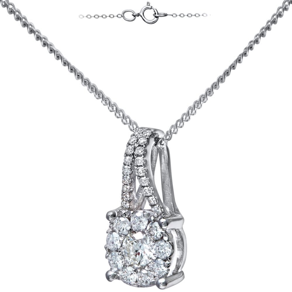18ct White Gold 0.41ct Diamond Halo Pendant Necklace