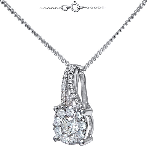 18ct White Gold 0.41ct Diamond Halo Pendant Necklace
