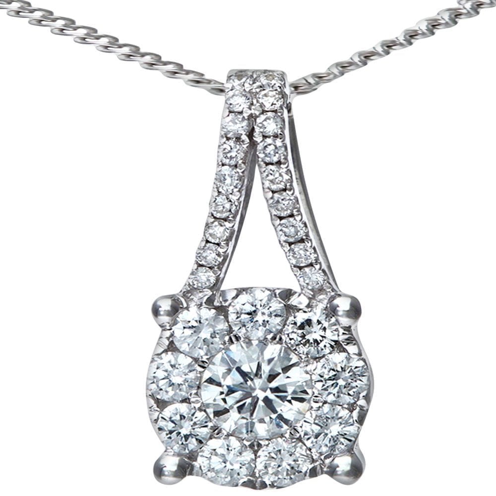 18ct White Gold 0.41ct Diamond Halo Pendant Necklace