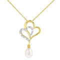 9ct Yellow Gold Cultured Pearl Heart 0.02ct Diamond Pendant Necklace