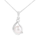 9ct White Gold Cultured Pearl and 0.03ct Diamond Teardrop Pendant Necklace