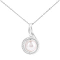 9ct White Gold Cultured Pearl and Diamond Pendant Necklace