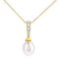 9ct Yellow Gold Cultured Pearl and 0.03ct Diamond Pendant Necklace