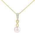 9ct Yellow Gold Cultured Pearl Infinity Diamond Pendant Necklace
