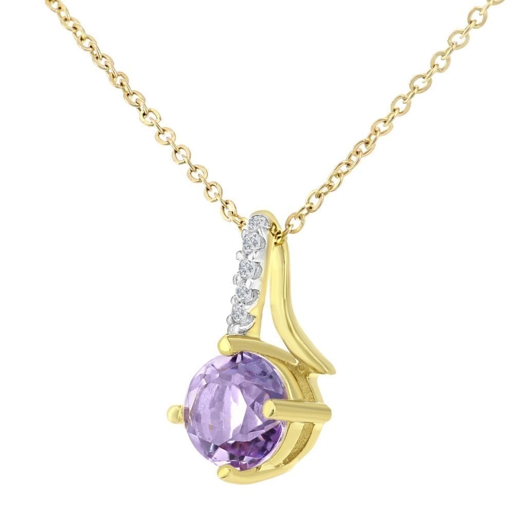 9ct Yellow Gold Amethyst and 0.02ct Diamond Twist Pendant Necklace
