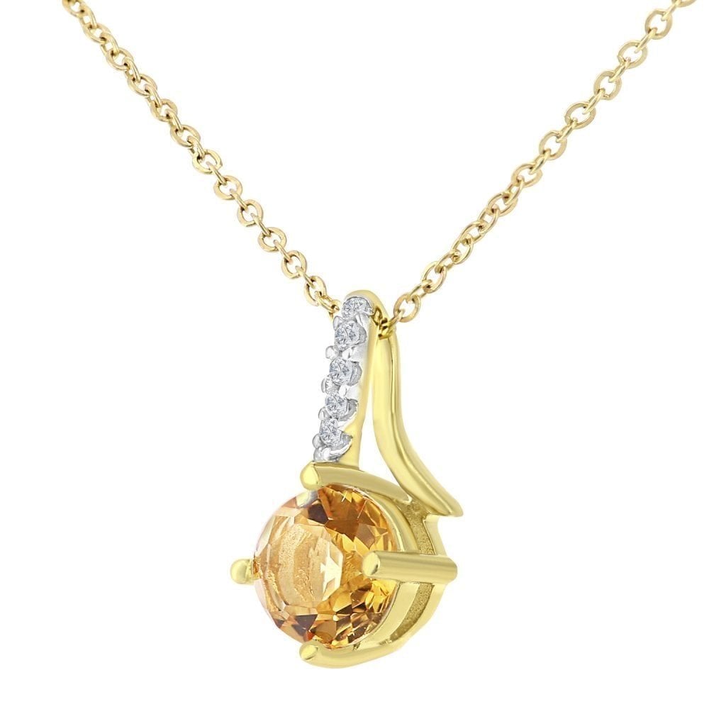 9k Yellow Gold Round Ctirine and Diamond Twist Pendant with Chain