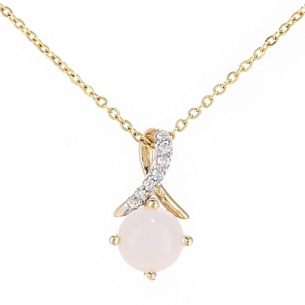 9ct Yellow Gold Opal and 0.02ct Diamond Twist Pendant Necklace