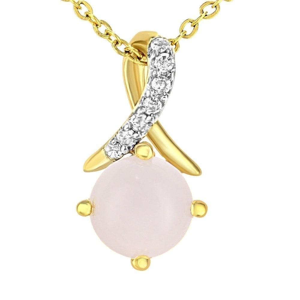 9ct Yellow Gold Opal and 0.02ct Diamond Twist Pendant Necklace