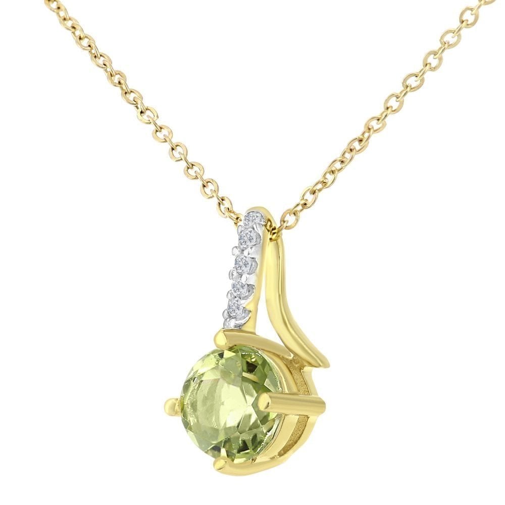 9ct Yellow Gold Peridot and 0.02ct Diamond Twist Pendant Necklace