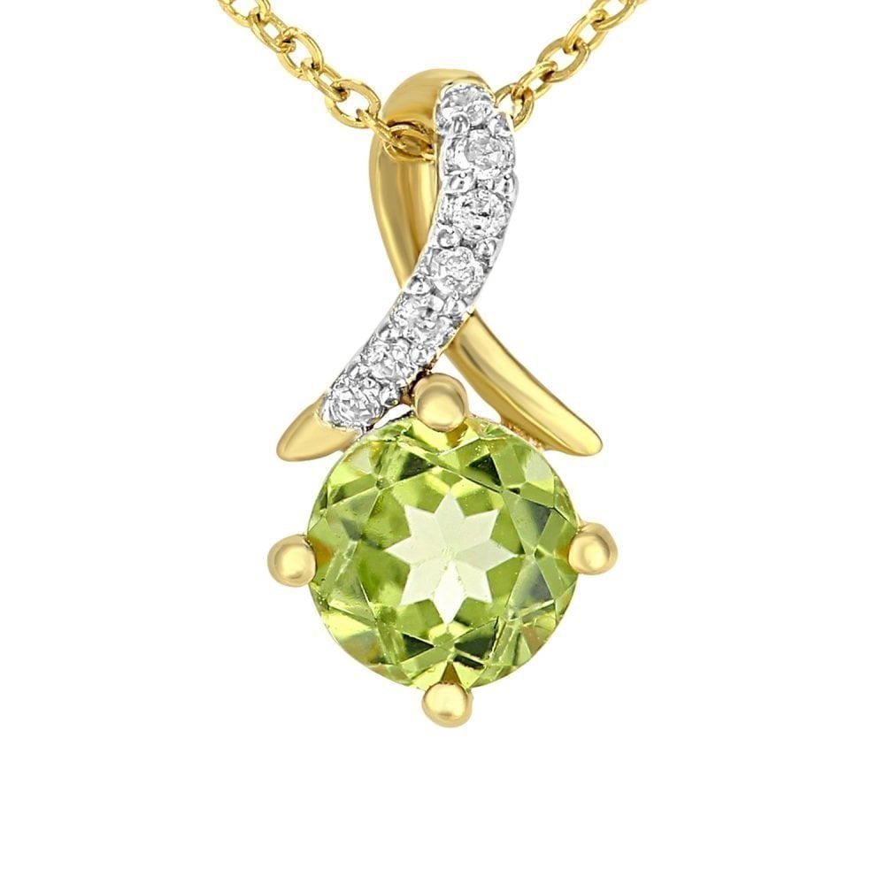 9ct Yellow Gold Peridot and 0.02ct Diamond Twist Pendant Necklace