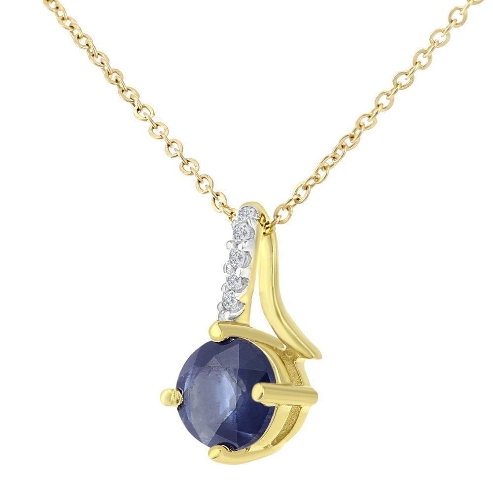 0.62 Ct Round Natural Blue Sapphire and Diamond Solitaire Kiss Necklace with Chain in 9ct Yellow Gold Size 18 Inches