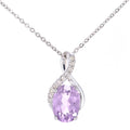 9ct White Gold Oval Amethyst and 0.05ct Diamond Crossover Pendant Necklace