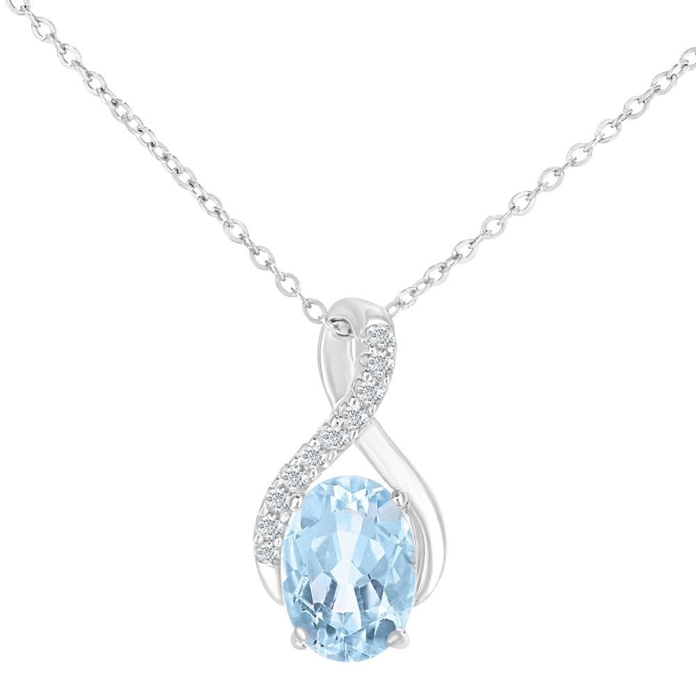 9ct White Gold 1ct Sky Blue Topaz and Diamond Infinity Pendant