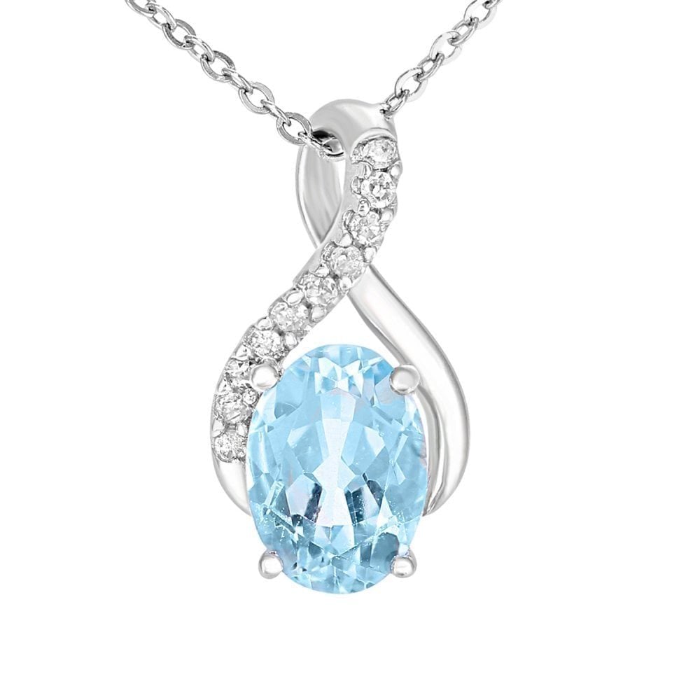 9ct White Gold 1ct Sky Blue Topaz and Diamond Infinity Pendant
