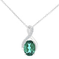 9ct White Gold Oval Created Emerald and 0.05ct Diamond Crossover Pendant Necklace