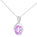 9ct White Gold Oval Created Pink Sapphire and 0.05ct Diamond Crossover Pendant Necklace
