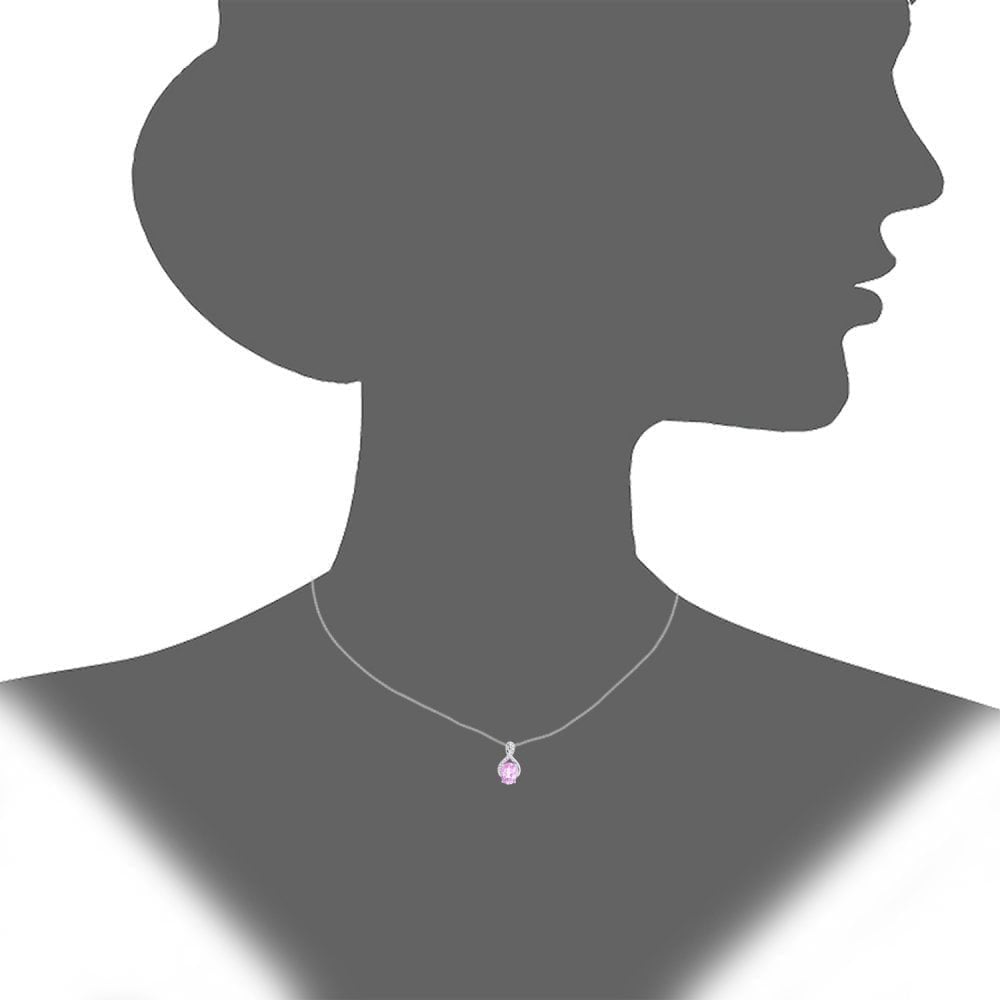9ct White Gold Oval Created Pink Sapphire and 0.05ct Diamond Crossover Pendant Necklace