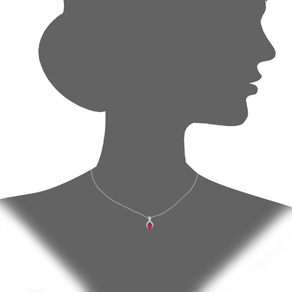 9ct White Gold Oval Created Ruby and 0.05ct Diamond Crossover Pendant Necklace