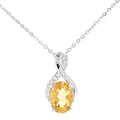9ct White Gold Oval Citrine and Diamond Solitaire Pendant