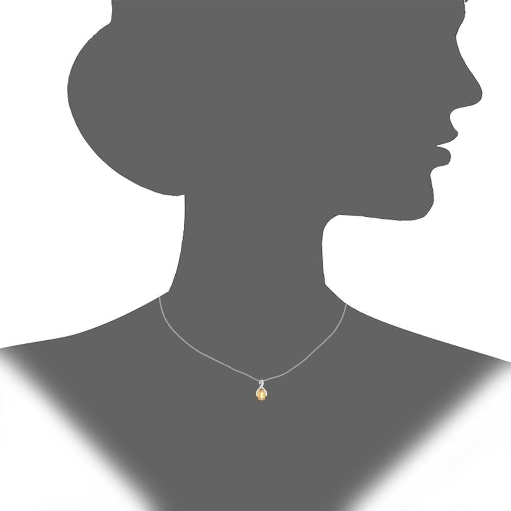 9ct White Gold Oval Citrine and Diamond Solitaire Pendant