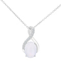9ct White Gold Oval Opal and 0.05ct Diamond Crossover Pendant Necklace