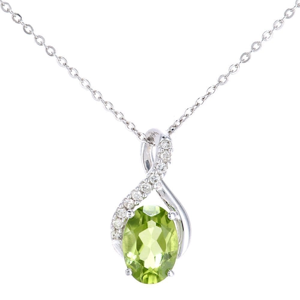 Peridot Crossover Necklace 9ct White Gold | Prime Jewellery