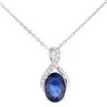 9ct White Gold 0.91ct Oval Natural Blue Sapphire & Diamond Kiss Necklace