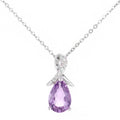 9ct White Gold Pear Amethyst and 0.02ct Diamond Pendant Necklace