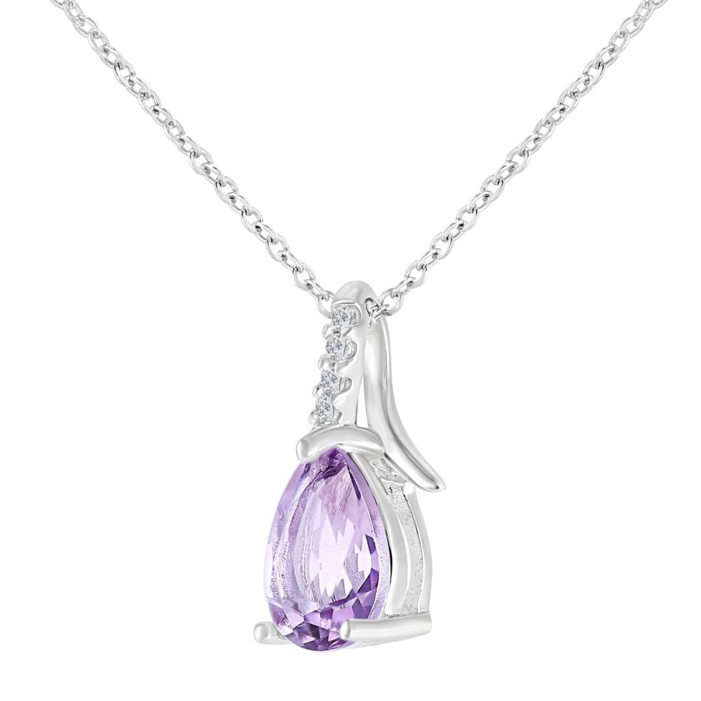 9ct White Gold Pear Amethyst and 0.02ct Diamond Pendant Necklace