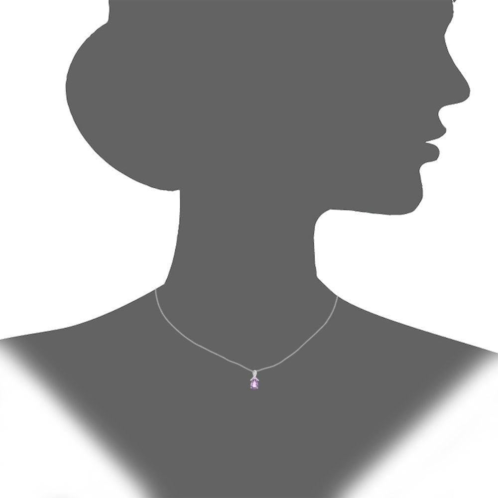 9ct White Gold Pear Amethyst and 0.02ct Diamond Pendant Necklace