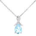 9ct Yellow Gold Pear Sky Blue Topaz and Diamond Kiss Pendant with Chain