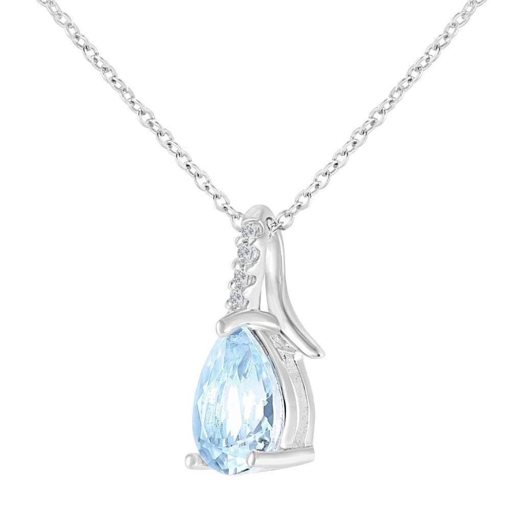 9ct Yellow Gold Pear Sky Blue Topaz and Diamond Kiss Pendant with Chain
