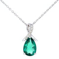 9ct White Gold Pear Created Emerald and 0.02ct Diamond Pendant Necklace