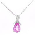9ct White Gold Pear Created Pink Sapphire and Diamond Pendant Necklace | Prime Jewellery