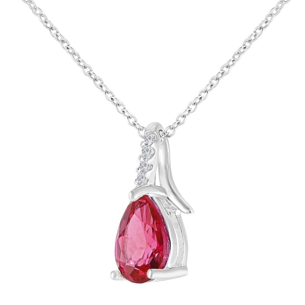 9ct White Gold Pear Created Ruby and 0.02ct Diamond Pendant Necklace