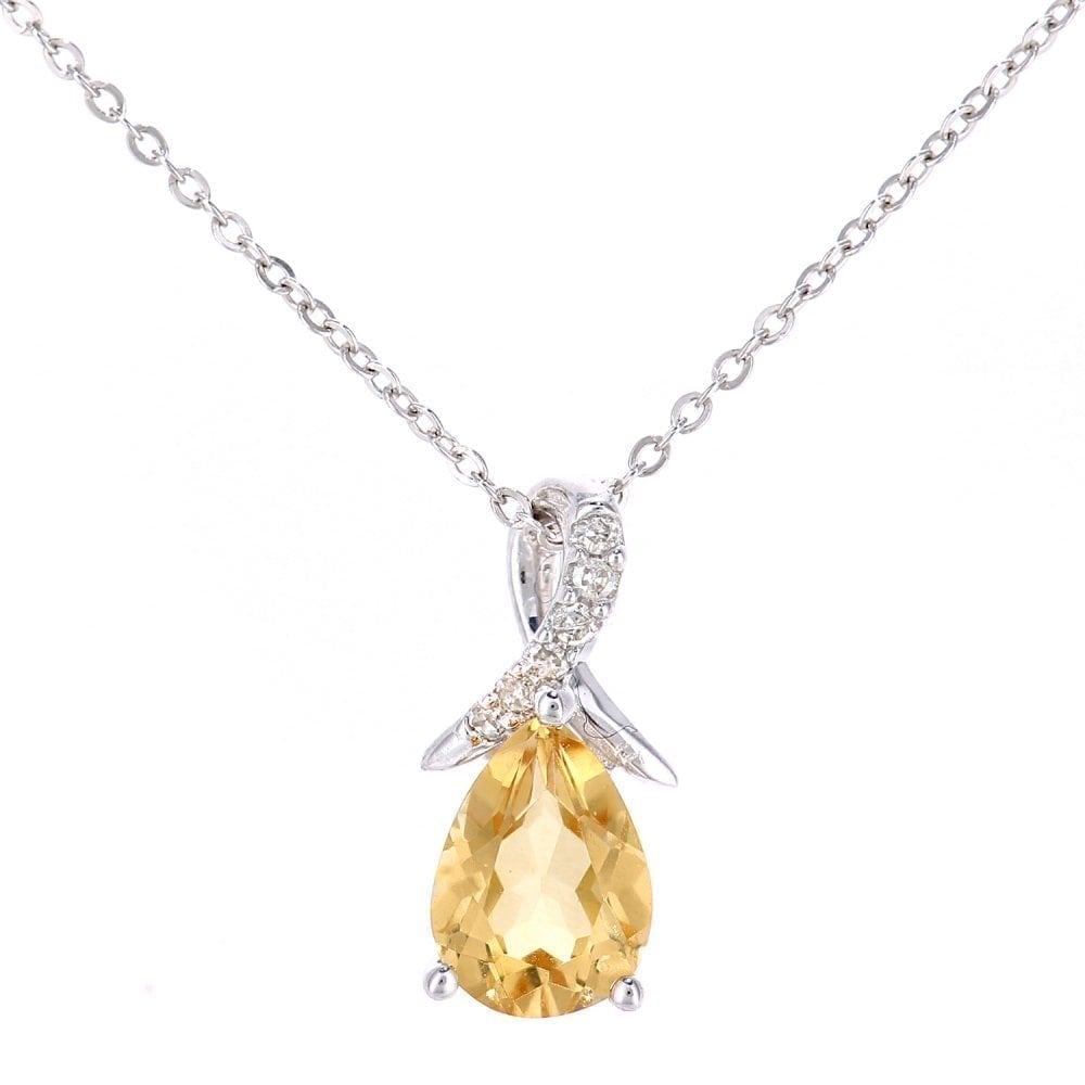 Citrine Twist Necklace 9ct White Gold | Prime Jewellery