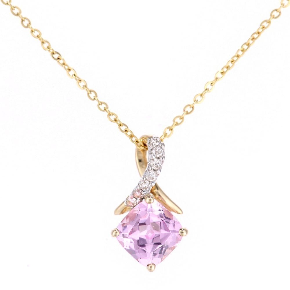 Pink Sapphire Crossover Necklace 9ct Yellow Gold | Prime Jewellery